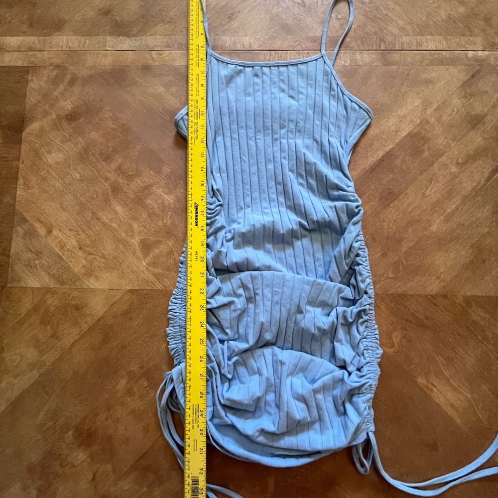 Light Blue Ruched Ribbed Mini Dress - SHEIN - Spaghetti Straps - M - Picture 7 of 9